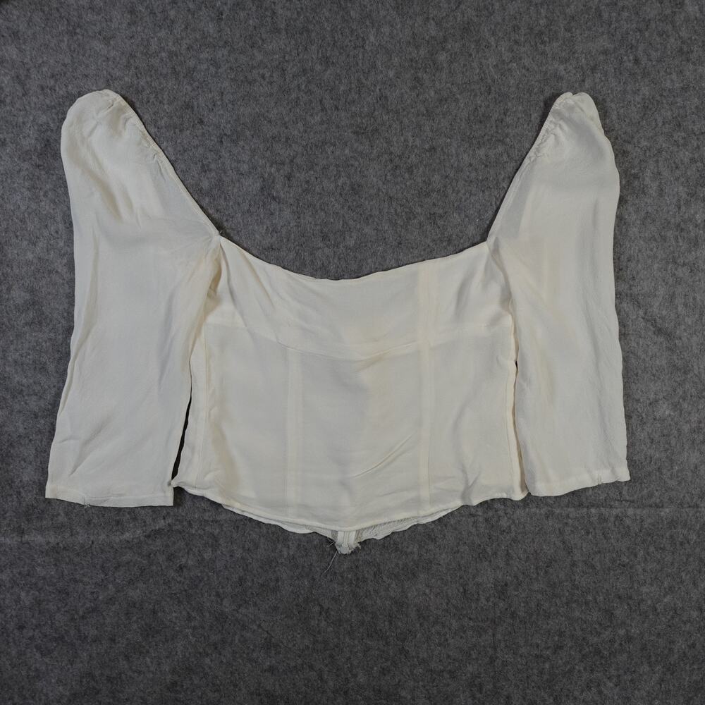 Reformation Top Womens 2 Blouse Square Neck White Smocked Puff Sleeve Coquette